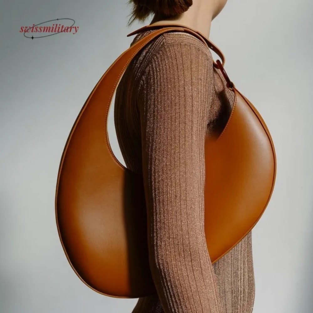 Elegant Women's Cognac Tan Faux Leather Boho Half Moon Shoulder / Handbag